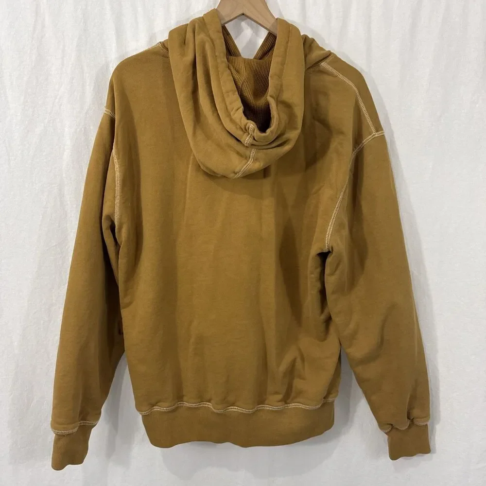 J. Crew Garment Dyed Waffle Lined French Terry Golden Yellow Hoodie Mens L *READ